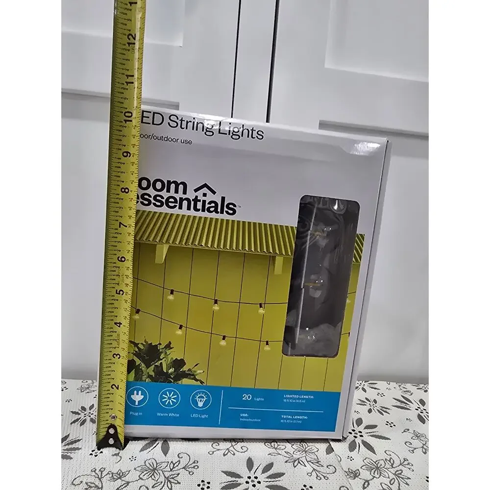 Room Essentials LED String Lights – Black Cord, Warm White - New in Box (Tested)
